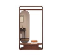 ISCBAFYX Porte-Manteau en Bois Massif avec Miroir sur Toute la Longueur, Cintre à vêtements autoportant pour entrée, Chambre à Coucher Salon, Porte-Chapeau, Finition Noyer élégante, Gain de Place