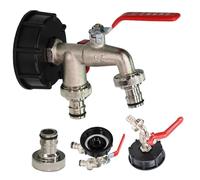ISCBAFYX Robinet d'eau en métal 1/2 ''x 3/4'' 16MM, avec Couvercle de réservoir IBC à Filetage Grossier S60, Adaptateur de couplage 1-2 Voies, Robinet de (unidirectionnel) 1 piè