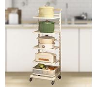 ISCBAFYX Support de Rangement Vertical pour casseroles à 3 Niveaux - Support de Four à Micro-Ondes Support de Couvercle de Casserole pour Placard Blanc Comprend 5 Planches 1 Panier de Cuisine