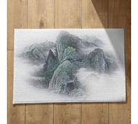 Isdreem Tapis de Bain Antiderapant Douche Paillasson Naturel Peinture À L'Encre Chine, Paysage Porte D'Entrée Bienvenue XXL Surface Flanelle Douce Noir Et Blanc, 45x75cm