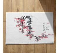 Isdreem Tapis de Bain Antidérapant Super Absorbant D'Entrée Lavable Machine Fleur d'encre Style Chinois Cuisine Grand Intérieur Séchage Rapide Noir Et Rouge, 45x75cm