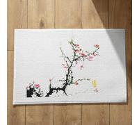 Isdreem Tapis de Bain Carré D'Entrée Fin Fleur d'encre Style Chinois Cuisine New York Paillasson Interieur Lavable Lavables Machine Noir Et Rouge, 45x75cm