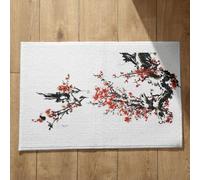 Isdreem Tapis de Bain Carré D'Entrée Intérieur avec Motif Fleur d'encre Style Chinois Porte sur Mesure Motifs Personnalisables Noir Et Rouge, 50x80cm