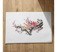Isdreem Tapis de Bain Carré D'Entrée Très Fin Fleur d'encre Style Chinois Sol One Piece Salle Ultra Absorbante Séchage Rapide Noir Et Rouge, 50x80cm