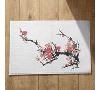 Isdreem Tapis de Bain Coloré Paillasson Lavable en Machine Fleur d'encre Style Chinois Cuisine New York Personnalisé Tapis Absorbants Noir Et Rouge, 50x80cm