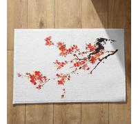 Isdreem Tapis de Bain Lavable en Machine Paillasson Personnalisé Photo Fleur d'encre Style Chinois Antidérapant Super Absorbant Exterieur One Piece Lavables Noir Et Rouge, 45x75cm