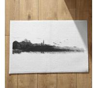 Isdreem Tapis de Cuisine Industrielle Salle Bain Absorbant Peinture À L'Encre Chine, Paysage Hall D'Entrée Paillasson Original Surface Flanelle Douce Noir Et Blanc, 50x80cm