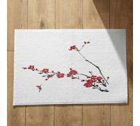 Isdreem Tapis de Cuisine New York Entrée Home Fleur d'encre Style Chinois Petit Lavable Machine Intérieur Rectangulaire Paillassons Antidérapants Noir Rouge, 45x75cm