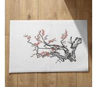 Isdreem Tapis de Porte D'Entrée Interieur Absorbant Antidérapant Fleur d'encre Style Chinois Cuisine Grande Taille Paillasson Entree Surface Flanelle Douce Noir Et Rouge, 40x60cm