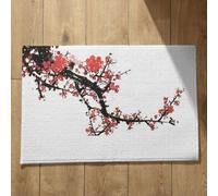 Isdreem Tapis de Sol One Piece Entrée Extérieur Fleur d'encre Style Chinois Porte Lavable Paillasson Drole Séchage Rapide Noir Et Rouge, 45x75cm