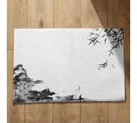 Isdreem Tapis de Sol One Piece Salle Bain Et WC Peinture À L'Encre Chine, Paysage D'Entrée Extérieur Surface Flanelle Douce Noir Blanc, 40x60cm