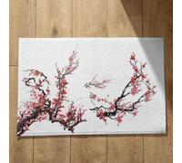 Isdreem Tapis de Sol Porte D'Entrée Extérieur Intérieur Rectangulaire Fleur d'encre Style Chinois Cuisine Lavable Machine Grand Tapis Bain Absorbants Noir Et Rouge, 40x60cm