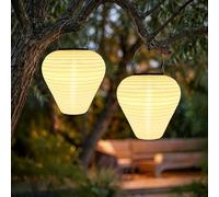 iShabao 2 Pièces Lanternes Solaires, 20cm Lanterne Exterieur a Suspendre | IP65 Étanche Nylon Lampion Solaire Jardin, Blanc Chaud LED Lampions Extérieure Pour Balcon Terrasse Fêtes Patio