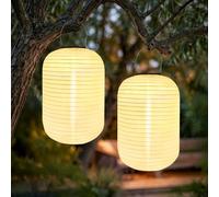 iShabao 2 Pièces Lanternes Solaires, 20cm Lanterne Exterieur a Suspendre | IP65 Étanche Nylon Lampion Solaire Jardin, Blanc Chaud LED Lampions Extérieure Pour Balcon Terrasse Fêtes Patio