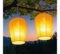 iShabao Lanternes Solaires Exterieur, 2 Pièces 30cm Lanterne a Suspendre Étanche Lampions Nylon Lampion Solaire Effet Flamme, Lanternes Volantes Pour Jardin Terrasse (Blanc Chaud)