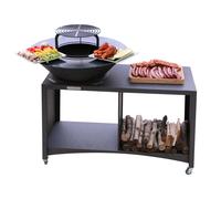 ISLAND Brasero îlot avec plaque et grille amovible en acier barbecue plancha extérieur diam. 100 cm