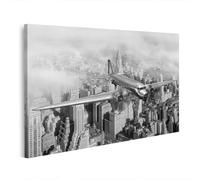 islandburner Image sur toile Avion historique au-dessus de New York en noir et blanc - Toile 80 x 40 cm