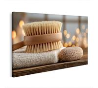 islandburner Impression sur toile avec brosse en bois naturel et pierre ponce - Décoration pour votre salle de bain - Pour les amateurs de détente - Edition D2