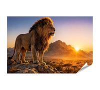 islandburner Poster de qualité supérieure Lion majestueux au lever du soleil sur la savane - Standard