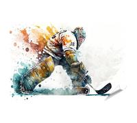 islandburner Poster XXL avec gardien de but de hockey sur glace - Aquarelle - Design coloré - Impression photo de qualité supérieure