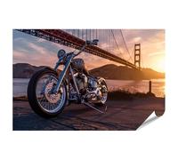 islandburner Poster XXL Moto au coucher du soleil devant le pont pour le salon, les amateurs de moto, atelier de moto, impression photo de qualité supérieure