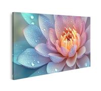 islandburner Prime Image sur toile Motif fleur de lotus avec gouttes de pluie aux couleurs pastel