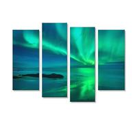 islandburner Tableau sur toile Aurore sur la mer. Aurores boréales dans les îles Lofoten, en Norvège. Ciel étoilé avec des lumières Tableaux, Image, Poster JTW