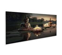 islandburner Tableau sur toile Bouddha Purnima Vesak Jour Statue Fleur De Lotus Aux Chandelles Rivière Bouddha Cadre Affiche Poster Murale Tableaux
