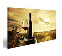 islandburner Tableau sur toile Bouteille de vin rouge et verre de vin sur le tonneau Cadre Affiche Poster Murale Tableaux