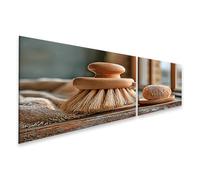 islandburner Tableau sur toile - Brosse de bain naturelle et pierre ponce - Décoration pour salle de bain - 2 pièces