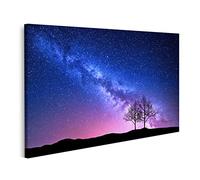 islandburner Tableau sur toile Ciel étoilé rose voie lactée arbres paysage nocturne seule colline contre E colo Cadre Affiche Poster Murale Tableaux
