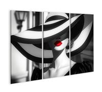 islandburner Tableau sur toile femme élégante avec grand chapeau et lèvres rouges en noir et blanc pour chambre à coucher boutique de mode