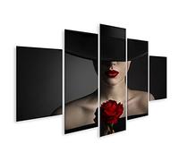 islandburner Tableau sur toile Fleur Rose Rouge Lèvres Femme Chapeau Noir Mannequin Beauté Cadre Affiche Poster Murale Tableaux