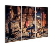 islandburner Tableau sur toile Lieu de travail de cordonnier vintage avec brosse et chaussures Cadre Affiche Poster Murale Tableaux