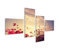 islandburner Tableau sur toile Paysage Nature Beau Champ De Fleurs De Cosmos Rouge Rose Avec Soleil Cadre Affiche Poster Murale Tableaux