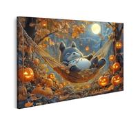 islandburner Tableau sur toile - Relaxation d'automne avec lampes citrouille et pleine lune - Images murales murales