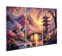 islandburner Tableau sur toile Scène japonaise sereine avec des cerisiers en pleine floraison. La scène est reproduite pendant la plus belle période de l'année. Tableaux muraux Affiche