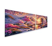 islandburner Tableau sur toile Scène japonaise sereine avec des cerisiers en pleine floraison. La scène est reproduite pendant la plus belle période de l'année. Tableaux muraux Affiche