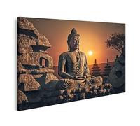 islandburner Tableau sur Toile Statue de Bouddha Coucher de Soleil Bouddha Purnima Vesak Jour Cadre Affiche Poster Murale Tableaux