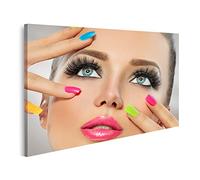 islandburner Tableau sur toile Visage de fille avec manucure et maquillage de vernis à ongles colorés Cadre Affiche Poster Murale Tableaux