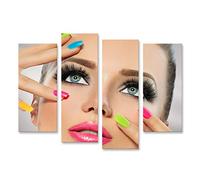 islandburner Tableau sur Toile Visage de Fille de beauté avec manucure et Maquillage de Vernis à Ongles colorés Cadre Affiche Poster Murale Tableaux