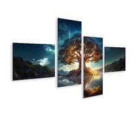 islandburner Tableau sur Toile Yggdrasil Arbre Lumineux Vie Olorful Arbre du Monde Sacré Mythologie Nordique Cadre Affiche Poster Murale Tableaux