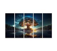 islandburner Tableau sur Toile Yggdrasil Arbre Lumineux Vie Olorful Arbre du Monde Sacré Mythologie Nordique Cadre Affiche Poster Murale Tableaux