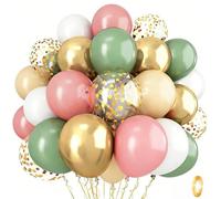Isndare - Lot de 35 ballons rétro en latex vert sauge, rose poudré, doré métallisé, ballons à confettis pour filles - Anniversaire, Fête prénatale, Mariage, Décoration de fête