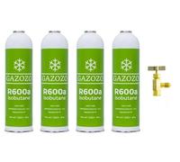 Isobutan Gaz Refroidisseur 4x R600A R600 Bouteille 420g + Robinet pour FreEZER Réfrigérateur Congélateur