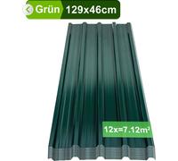 ISOISL, 12 pièces de tôle ondulée pour toiture, dimensions 129 x 46 cm, épaisseur 0,25 mm, couleur verte, pour abri de jardin et carport