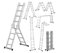 ISOISL Échelle multifonction en aluminium 7 en 4, avec 4 marches, environ 470 cm / 4,7 m, échelle pliante télescopique avec pieds antidérapants, échelle d'intérieur, capacité de charge maximale : 150 