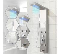 ISOISL Ensemble de douche avec robinetterie, ensemble de douche en acier inoxydable 5 fonctions avec douche LED effet pluie et cascade, douchette à main, buses de massage et entrée de baignoire