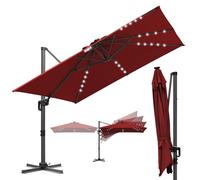 ISOISL Grand parasol de jardin solaire LED 300 x 300 cm avec manivelle, rotatif à 360° et inclinable, UV50+ avec structure en aluminium, pour jardin, terrasse