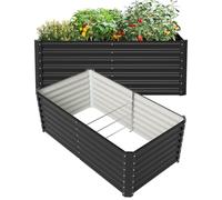 ISOISL Lit Surélevé 160x90x60cm, Lit de Jardin Surélevé en Métal, avec Barres de Support et Bandes de Protection en Caoutchouc, pour Le Jardin et Le Balcon, Noir